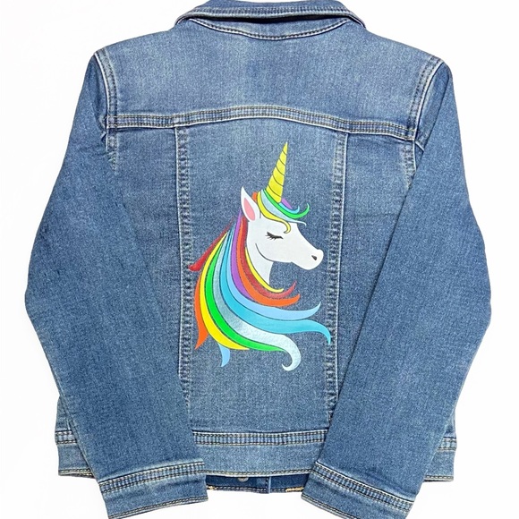 NWT Cute Unicorn Jean Jacket. Blue Denim Jean Jacket, girls unicorn. - Picture 2 of 7